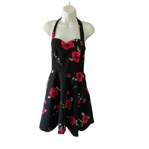 Topdress Women's Vintage Fuchsia Rose Pattern Retro A-Line Dress Size L